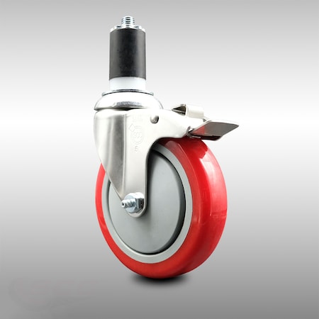 Service Caster 5 Inch 316SS Red Poly Swivel 1-1/2 Inch Expanding Stem Caster Lock Brake SCC SCC-SS316TTLEX20S514-PPUB-RED-112